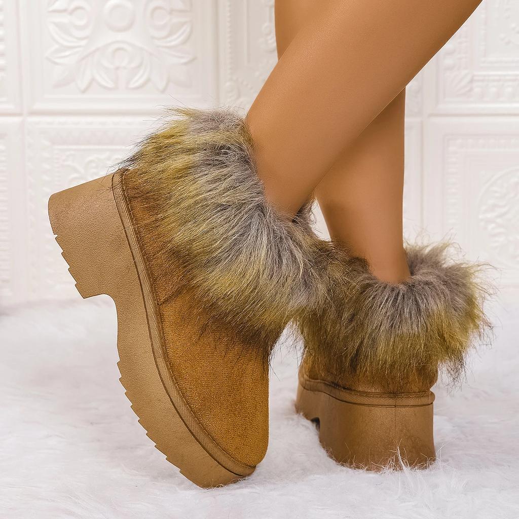 Women's Fluffy Slippers New Plush Warm Platform Shoes For Winter Indoor Heelless Semi-slippers Outdoor Non-slip Cotton Shoes