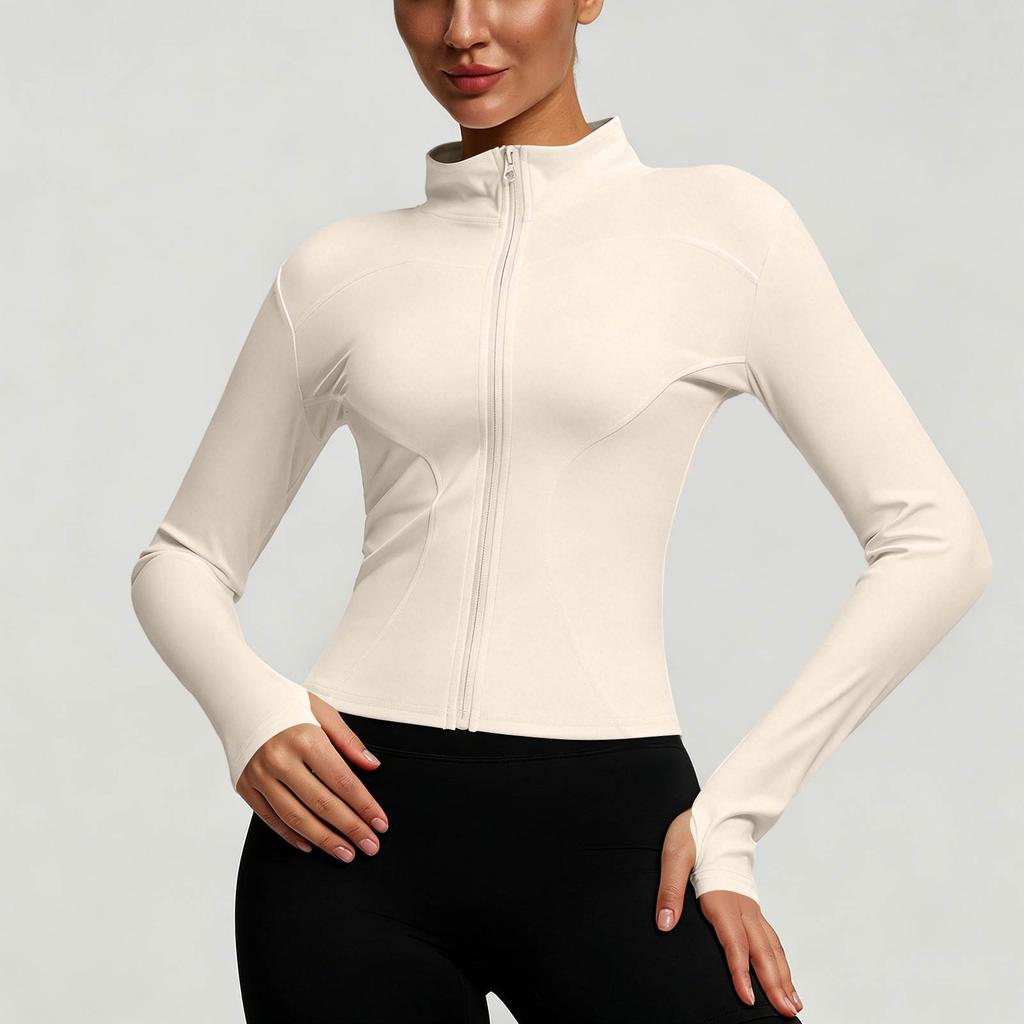 Women's Slim Fit Athletic Jacket Breathable Lightweight Full Zip Workout Running Fitness Sportswear Long Sleeve Activewear Top