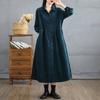 8567 Women's Lapel Corduroy Midi Shirt Dress Single Breasted Loose Vintage Long Dress M-2XL