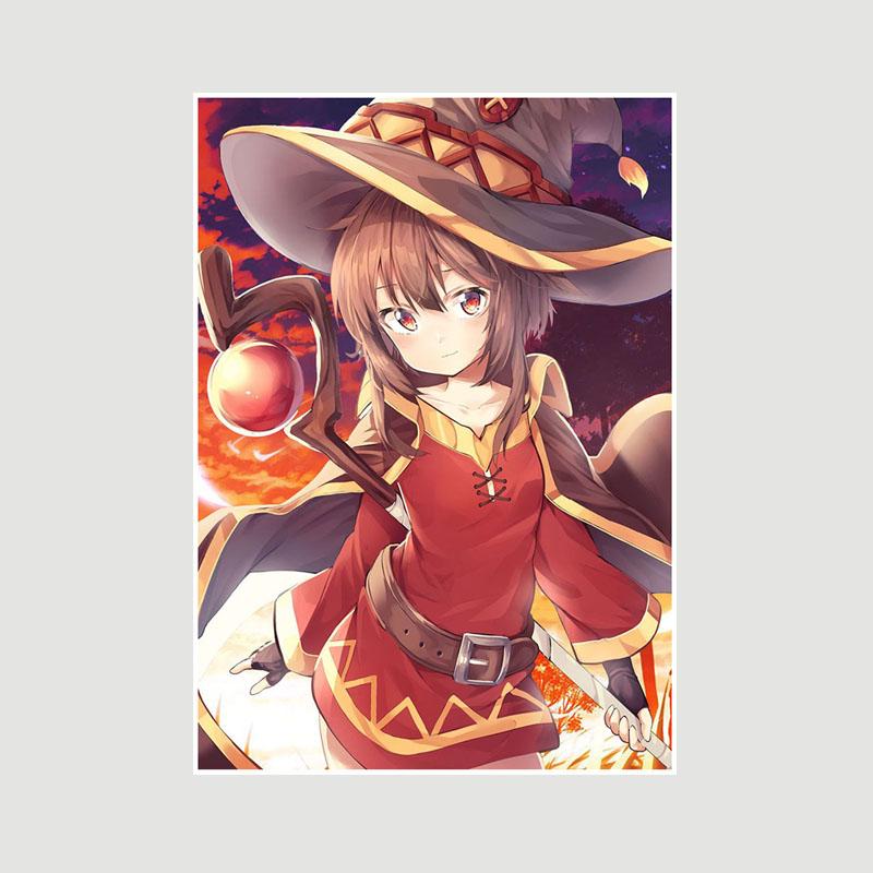 Vintage anime KonoSuba Megumin bílý papír plakáty a tisky ložnice bar kavárna dekorace nástěnná malba retro nástěnné umění malba domácí dekorace