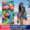 Flamingo Wave Beach Towel Pink Bird Print Colorful Abstract Design Oversized Quick Dry Bath Towel For Women Summer Party