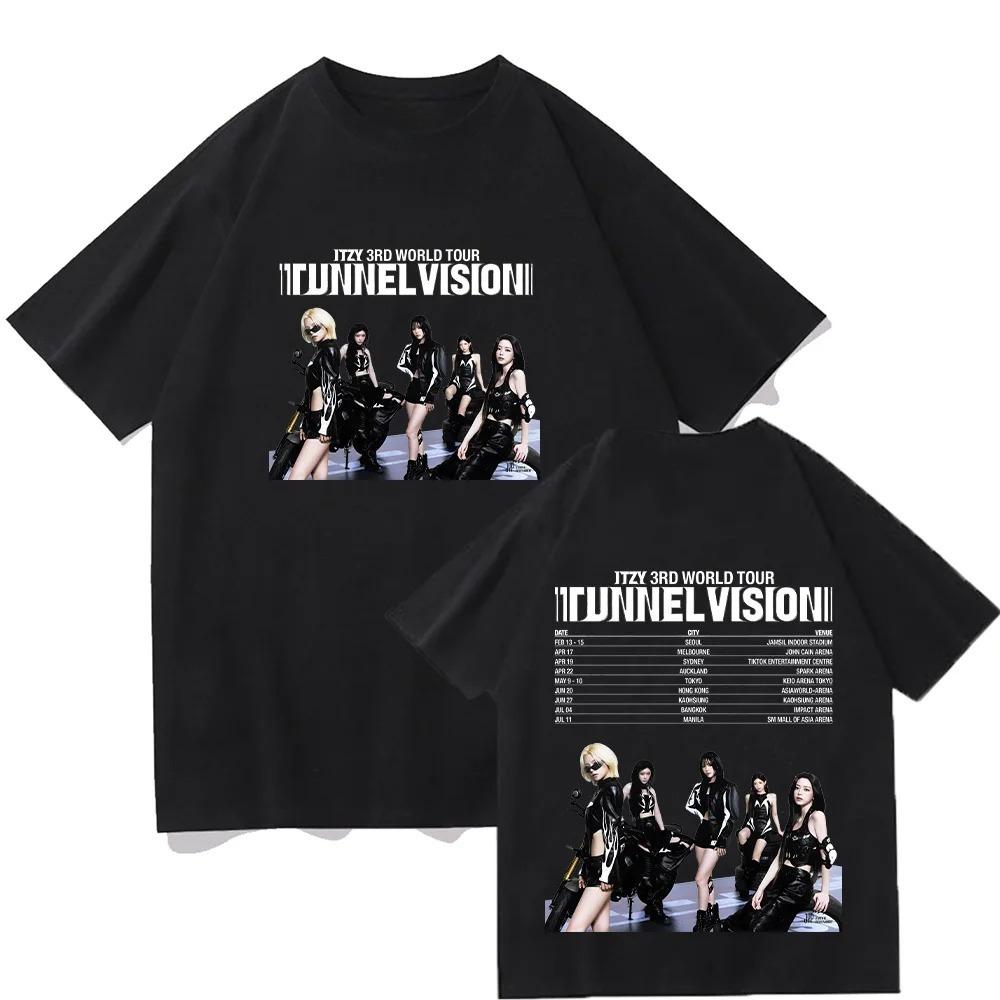 2026 Sommer T-Shirt ITZY 3. Welttournee Print T-Shirt Neue Mode Kpop Herren Damen Streetwear Lässig Atmungsaktives Baumwoll-T-Shirt Rundhals Kurzarm Oberteil M