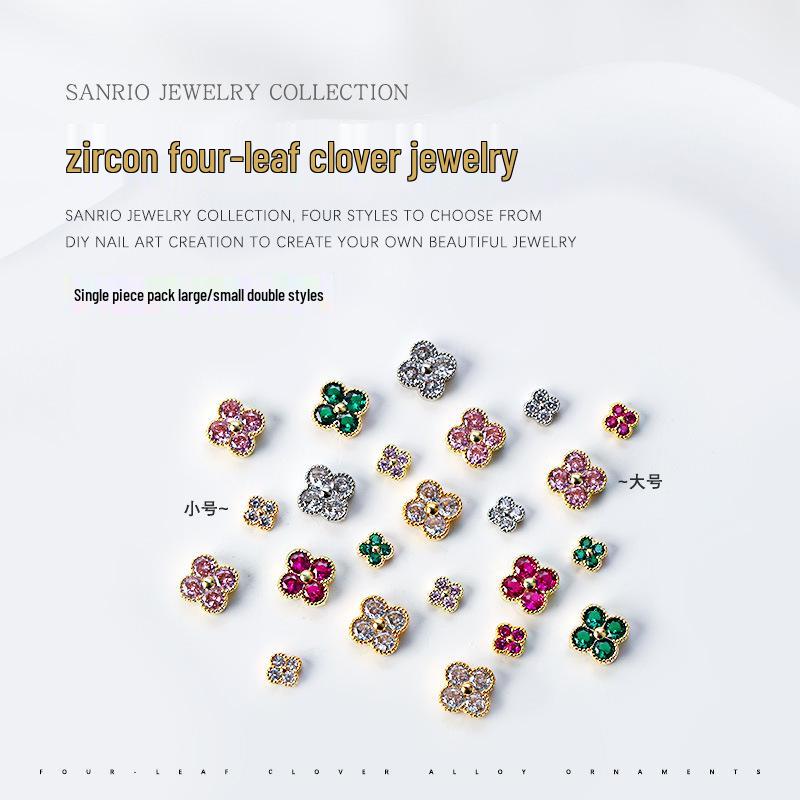 

Four-Leaf Clover Zirconia Nail Art: Luxurious 3D Metal Diamond Decorations