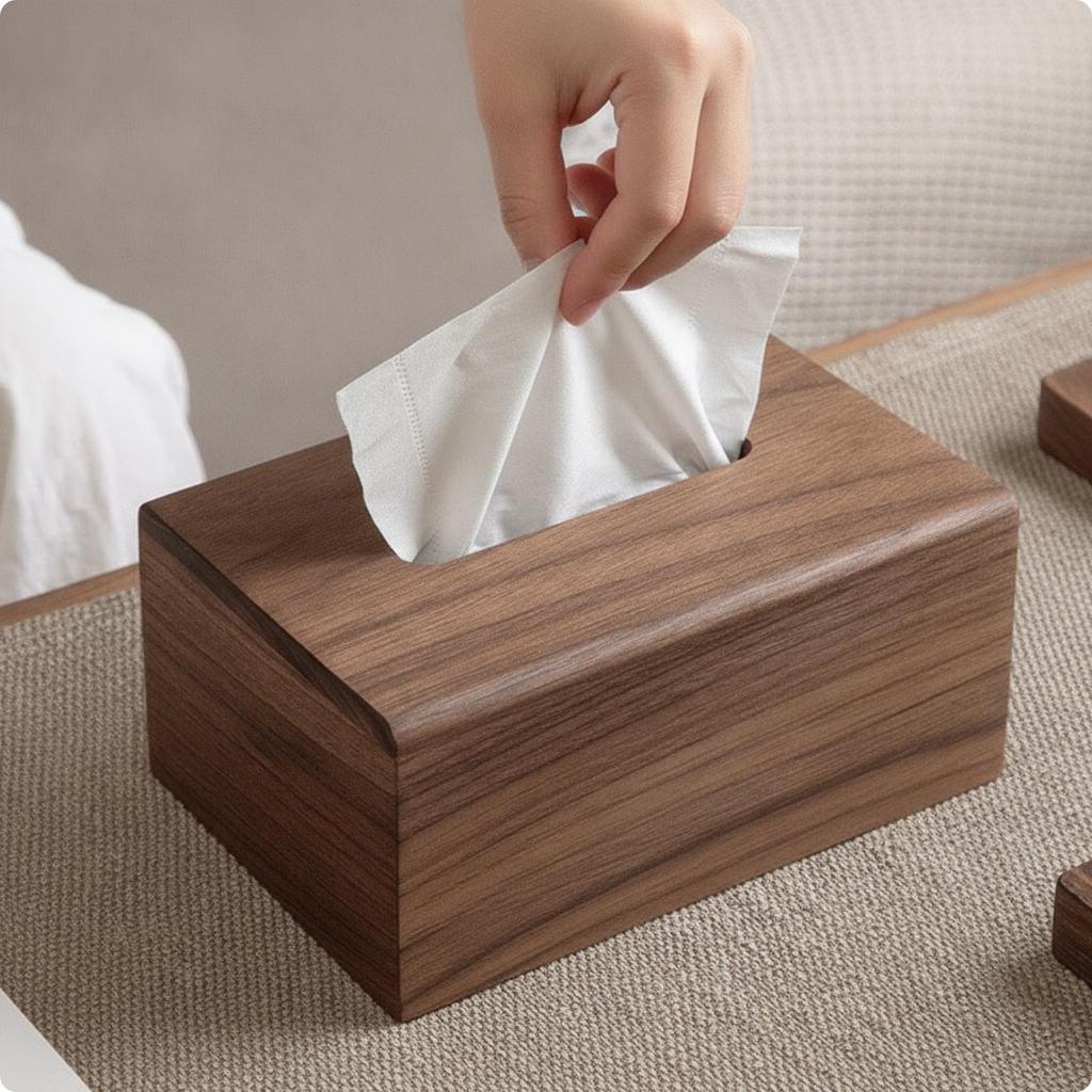 Walnut Wood Tissue Box Long-Lasting for Living Room, Bedside Table