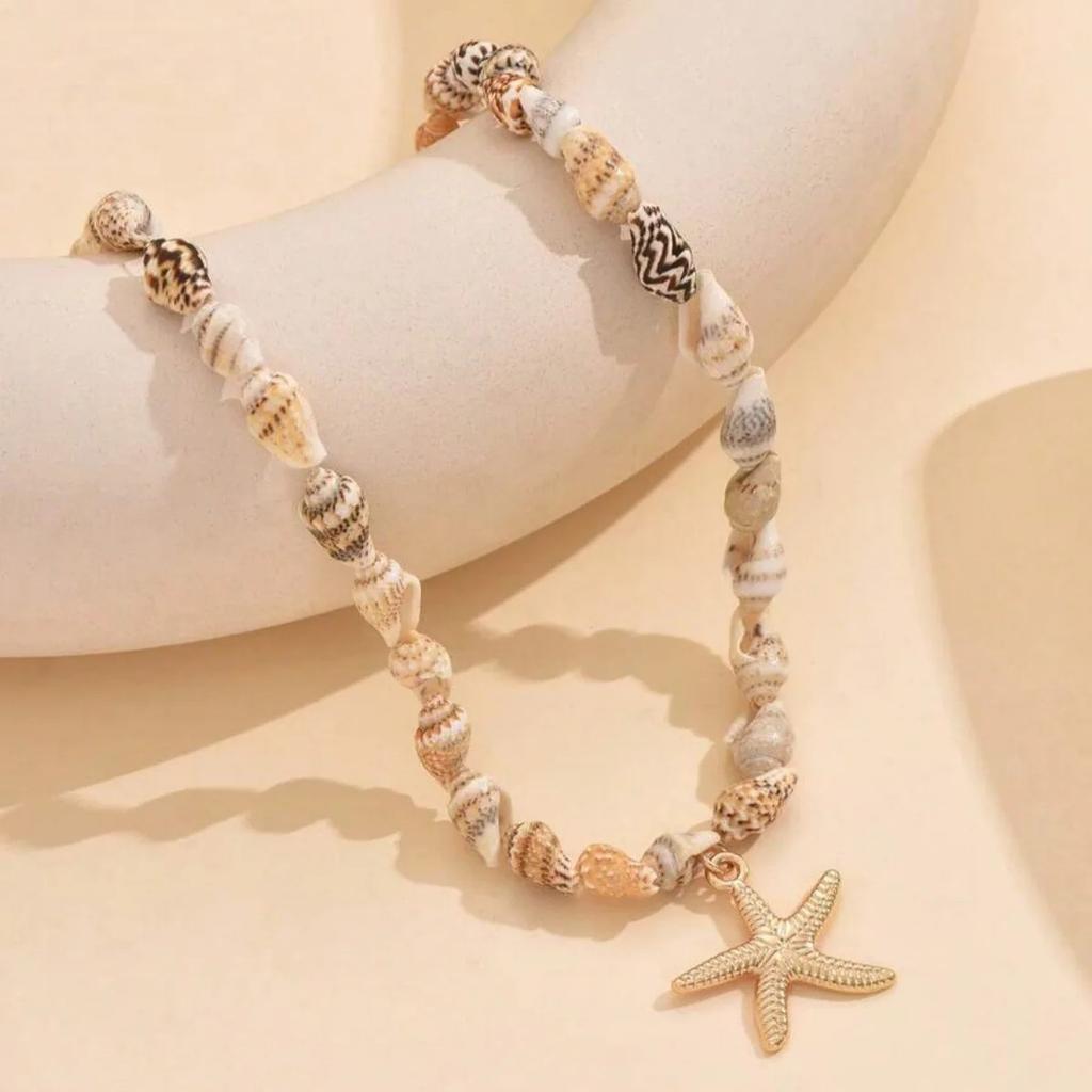 Bohemian Beach Natural Shell Conch Beaded Necklace for Women Summer Ocean Style Seashell Starfish Pendant Vacation Party Jewelry