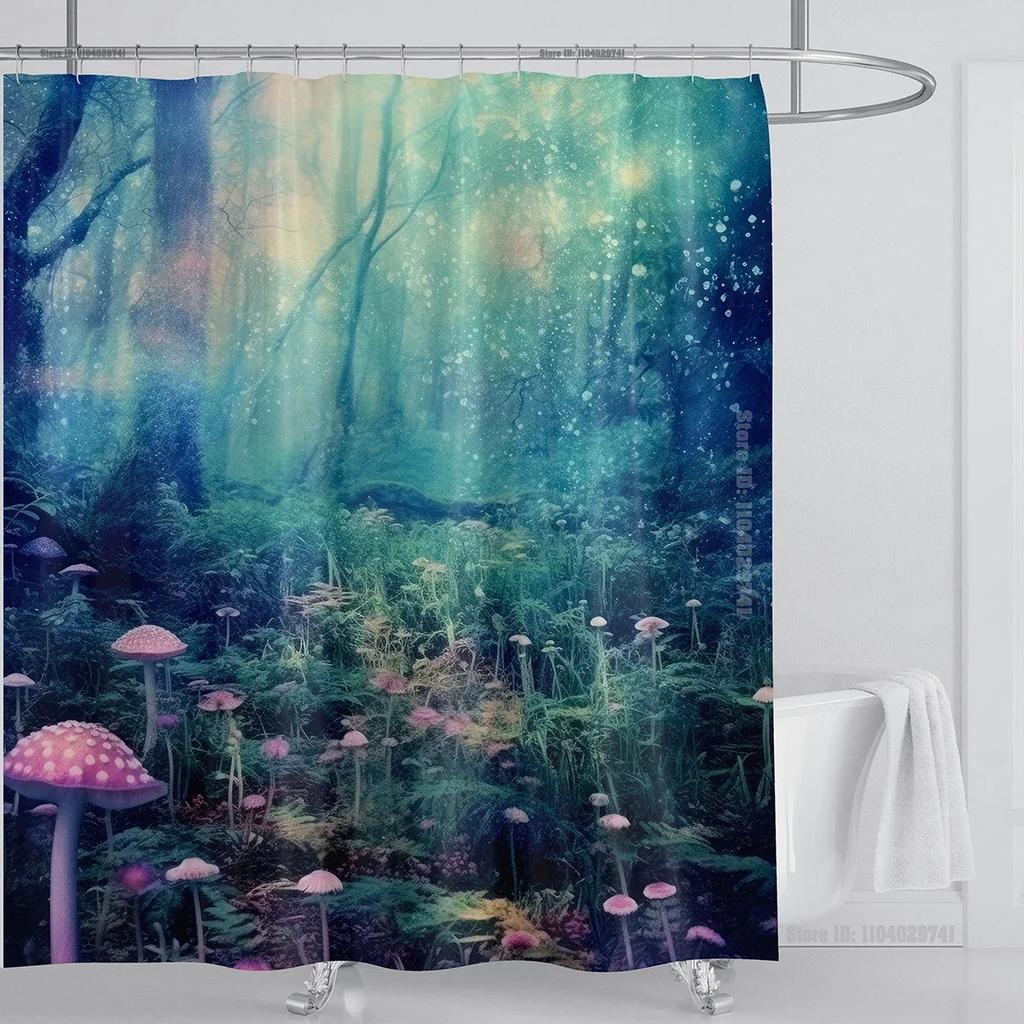 Mystical Forest Print Waterproof Shower Curtain - Stylish, Durable & Easy-Care Choice for Serene Nature-Inspired Bathroom Déco