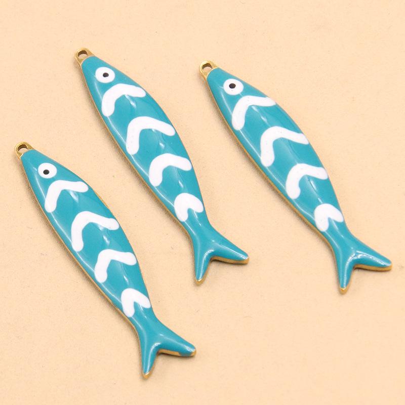 8x39mm Gold and Stainless Steel Double-Sided Enamel Fish Charm Pendant for Bracelets & Necklaces 1 Piece