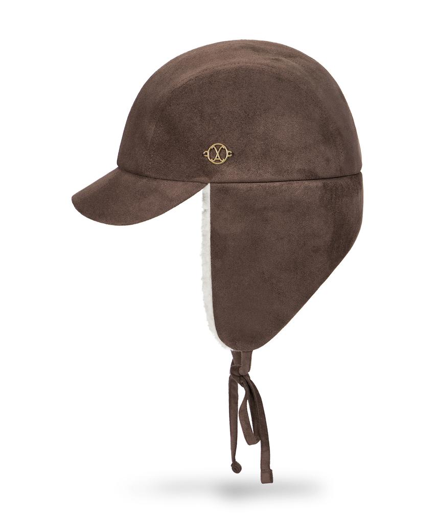 Bajal Va Curved Circle Logo Suede Flap Cap Dark Brown