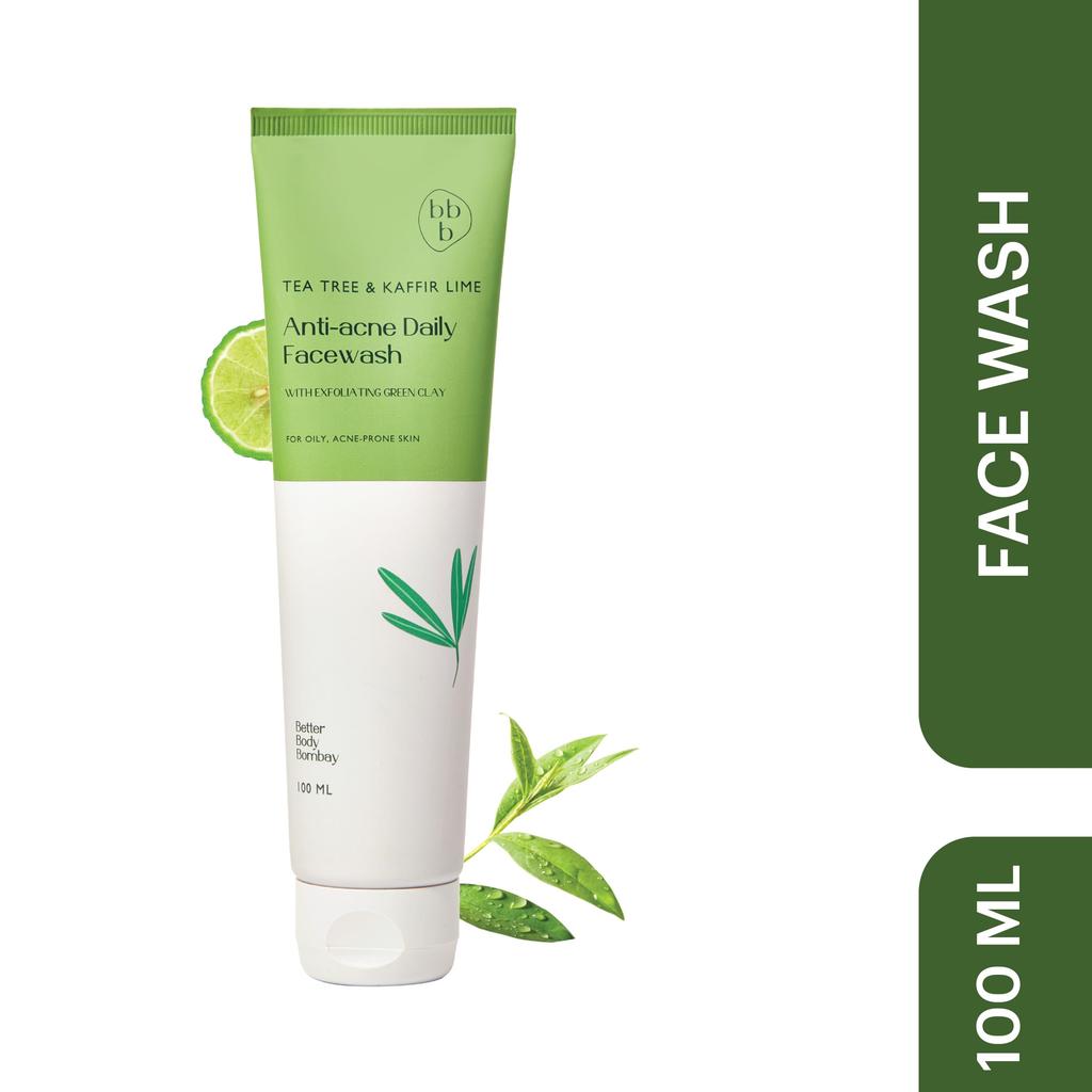 Better Body Bombajska Herbata Drzewiasta i Limonka Kaffir Żel do Mycia Twarzy Przeciwtrądzikowy | Oczyszczający i Kontrolujący Sebum Żel do Mycia Twarzy | Bez Siarczanów i Parabenów | Do Cery Tłustej i Mieszanej