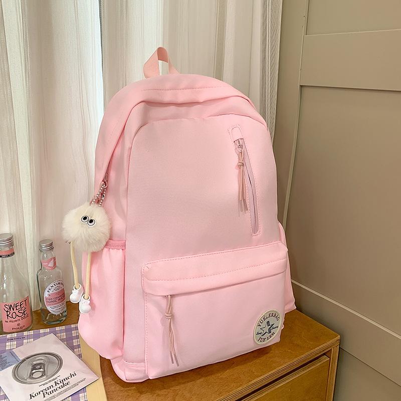 College student schoolbag women's simple solid color large capacity travelhigh school student computer bag Korean version high school student backpack