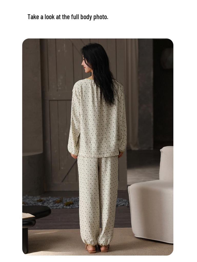 Women's Cloud Cotton Pajama Set with Chest Pads - Long Sleeve & Pants for Indoor/Outdoor Wear In Spring, Autumn, and Winter