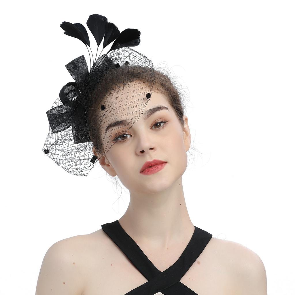 Wedding bride's mesh headdress hairclip floral party accessories European and American horse racing club feather veil headband