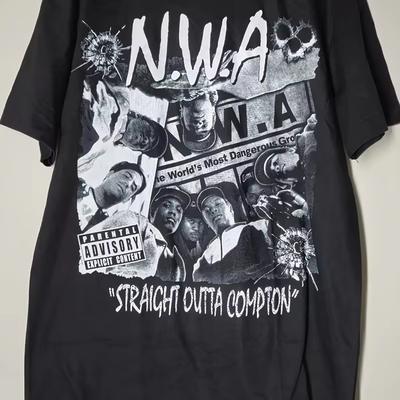 Retro vzorované tričko pro muže Černé Bavlna Slim Fit Rapová kapela Eazy-E Dr Dre MC Ren 90. léta Street