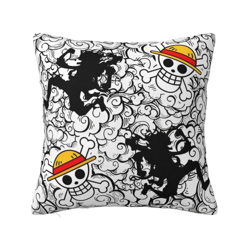Custom Modern One Pieces Luffy Anime Cushion Cover for Sofa Soft Pirate Skull Manga Pillow Case