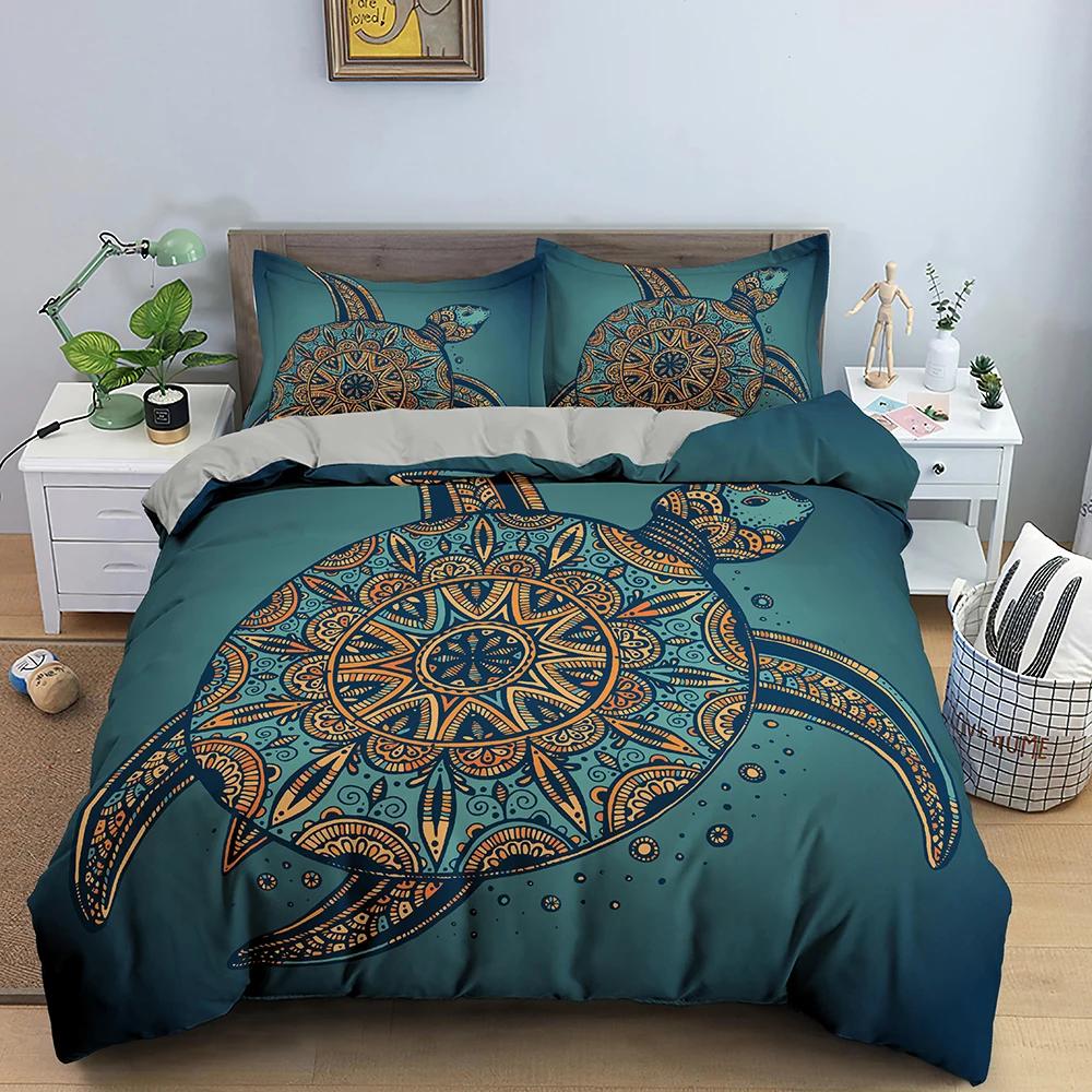 Comforter 3D Sea Turtle Bedding Set Psychedelic Animal Queen King Comforter Twin Full Size 2/3Pcs Polyester