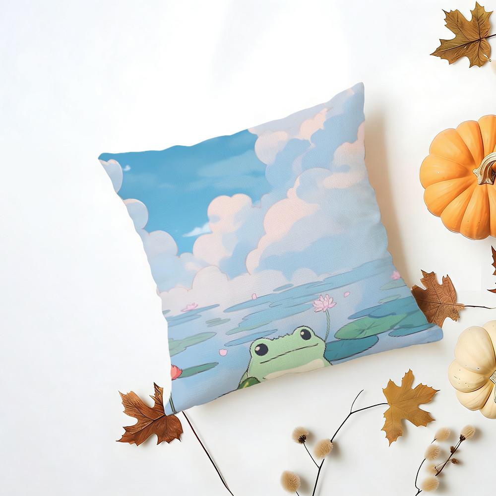 FFrog Aesthetic Cushion Cover Washable Linen Pillowcase Soft  for Daily Sofa Bed Home Room Decor