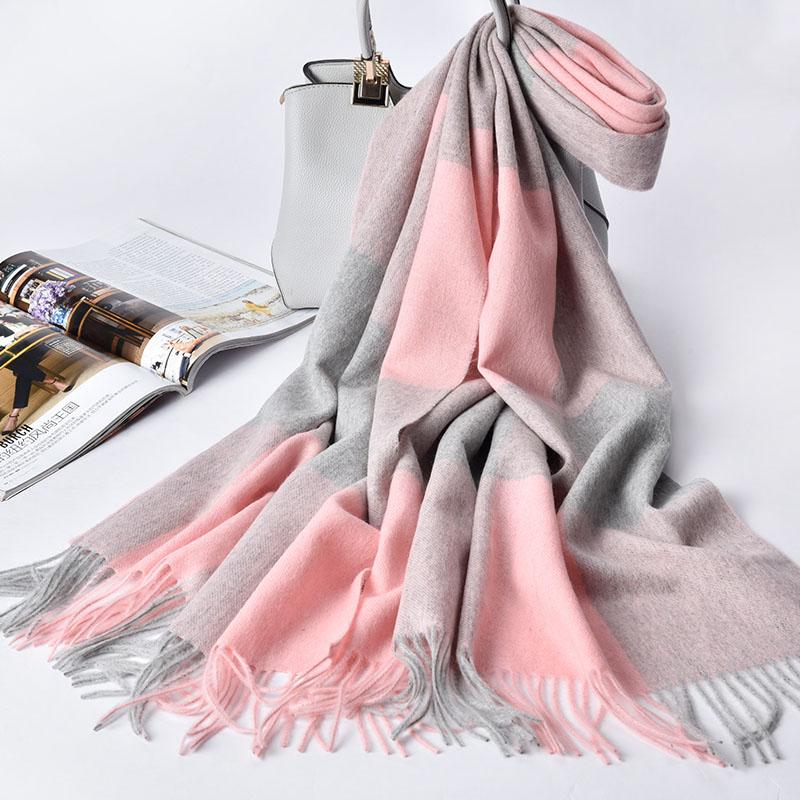 Women Plaid Wool Scarf Winter Warm Large Fine Wool Shawls Blanket Scarf Luxury Design Fringes Plaid Sheep Wool Cashmere Scarves