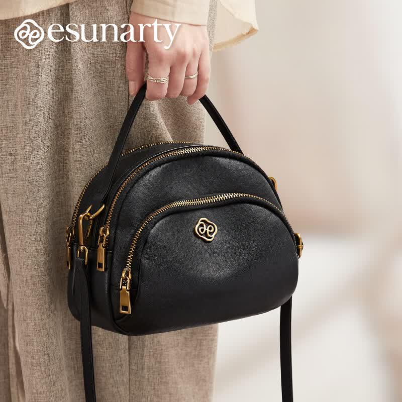 ESUNARTY Women s Genuine Leather Half-Moon Crossbody Bag