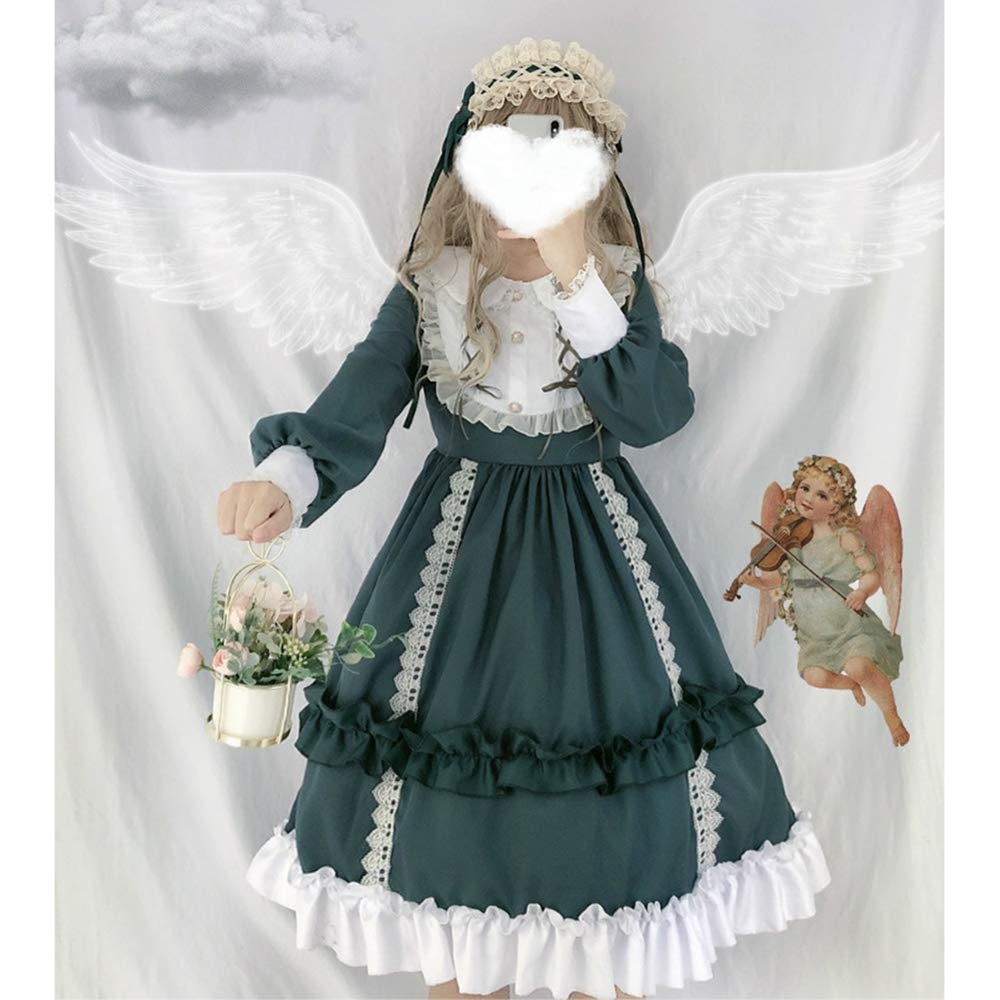 Long Sleeve Lolita Gothic Mori Princess Dreamy Ribbon and Cosplay School Cultural Photo Stage Green Size [SSUPTEMBER2] Dress, Lolita, Girl, Dress,