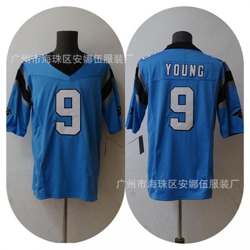 Mens Carolina Panthers 9 Young Retro Rugby Jersey Cotton T-Shirt Fan Apparel