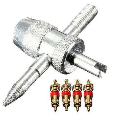 Auto LKW Fahrrad 4-WEGE Reifenventil Reparaturwerkzeug Reifen Zubehör mit 4 Ventilkernen KTY
