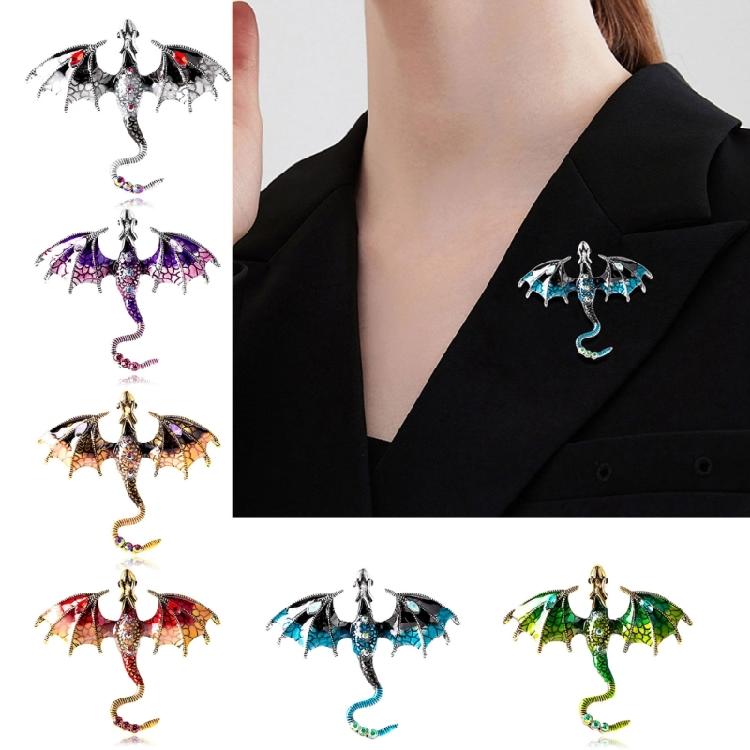 Pterosaur Enamel Brooch Pin Winter Rhinestone Lapel Pin Gothic Winter Jewelry