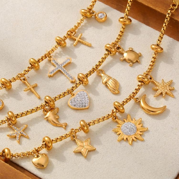 Sun Moon Cubic Zirconia Bracelet Ocean Theme Titanium Steel Jewelry Adjustable 20cm Length Fashion Wrist Accessory