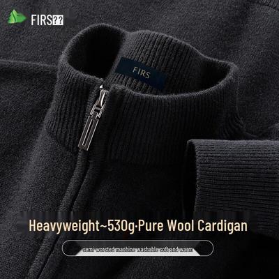 Shanshan Men's 100% Pure Wool Thick Knit Cardigan Sweater