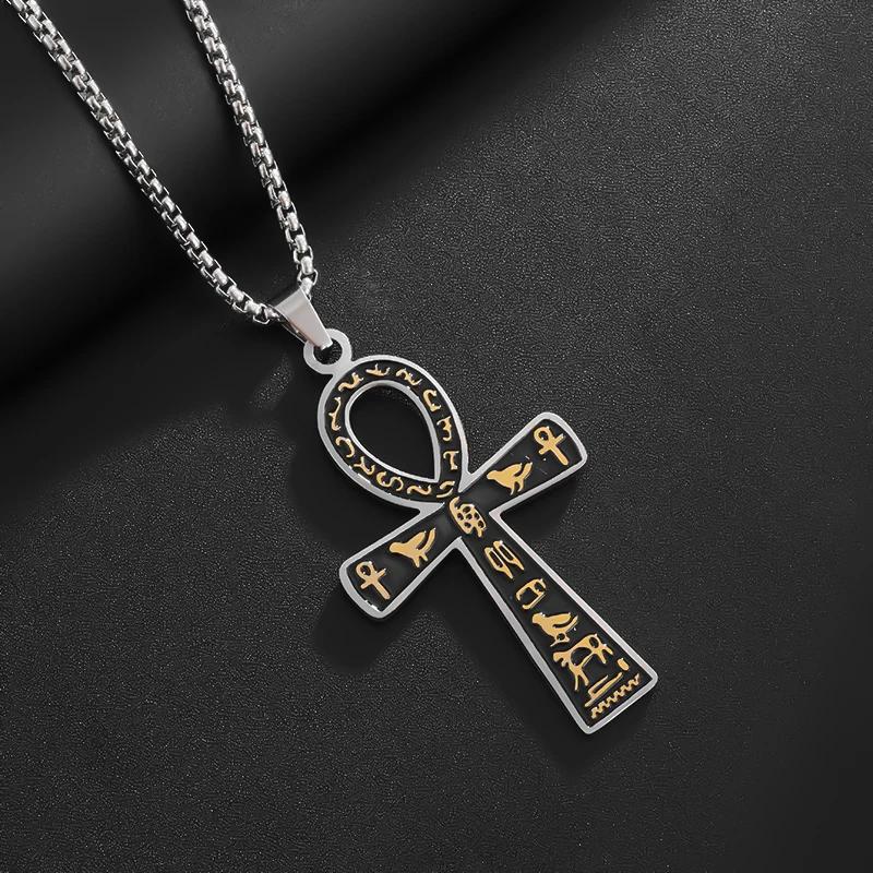 Vintage Ankh Cross Key of Life Necklace Egyptian Jewelry Eye of Horus Amulet Pendant for Men Fashion Gifts