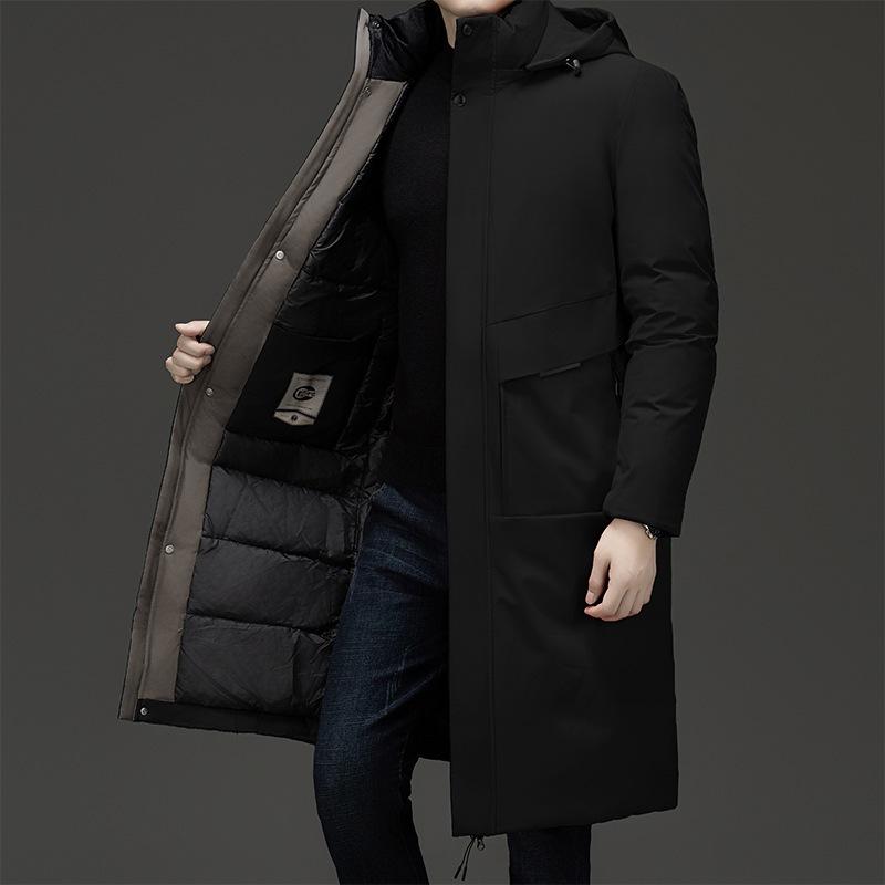 Winter Warm Long Down Coat for Men, Plus Size Knee-Length Outerwear for Middle-Aged and Older