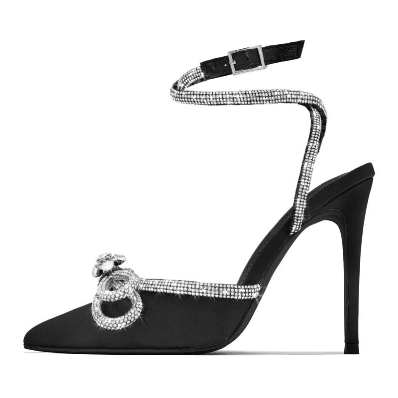 Fashion Women Shoes Designer Butterfly-knot Crystal Buckle Strap Pumps Street Style Elegant Thin High Heels for Women Stripper Prom Shoe