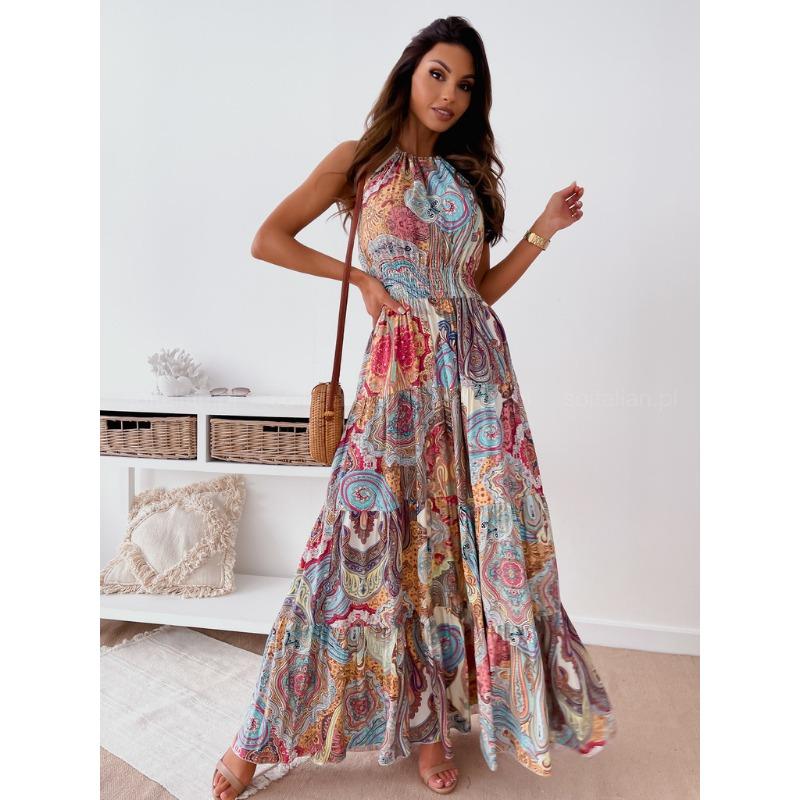 

Summer Y2k Printing Sleeveless Dress Women Elegant Casual Retro Party Long Dresses Female Fashion Chic Looses Slim Streetwear Clothes XL синій