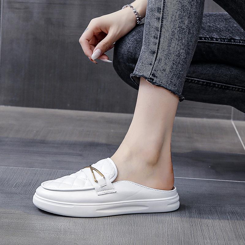 Women's Mules Shoes White Sandals Comfortable Fashion Designer Slipper Flat Leather Summer New 2024 Luxury Slippers for Women