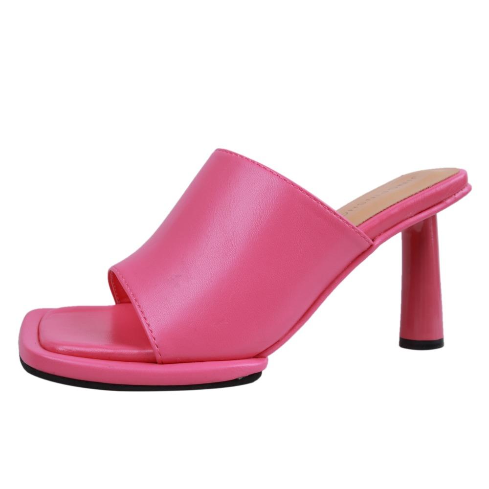 Mote Firkantet Tå Hvit Åpen Tå Å Bruke Tøfler Kvinner 2025 Ny Vår/sommer Halv Slippers Tykk Hæl Flip-flops Mueller Høye Hæler