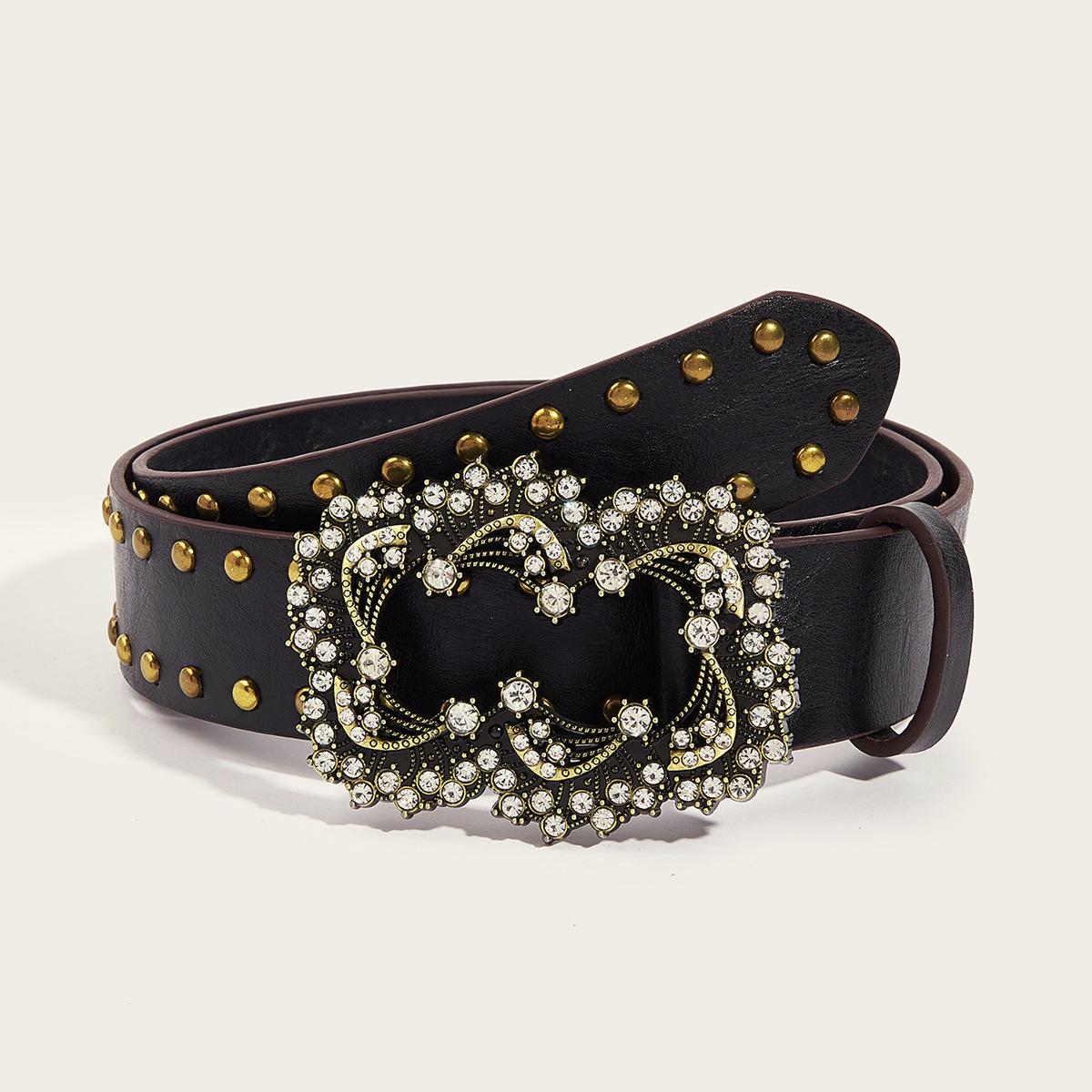 

Отличительный широкий пояс с винтажными металлическими заклепками для женских джинсов