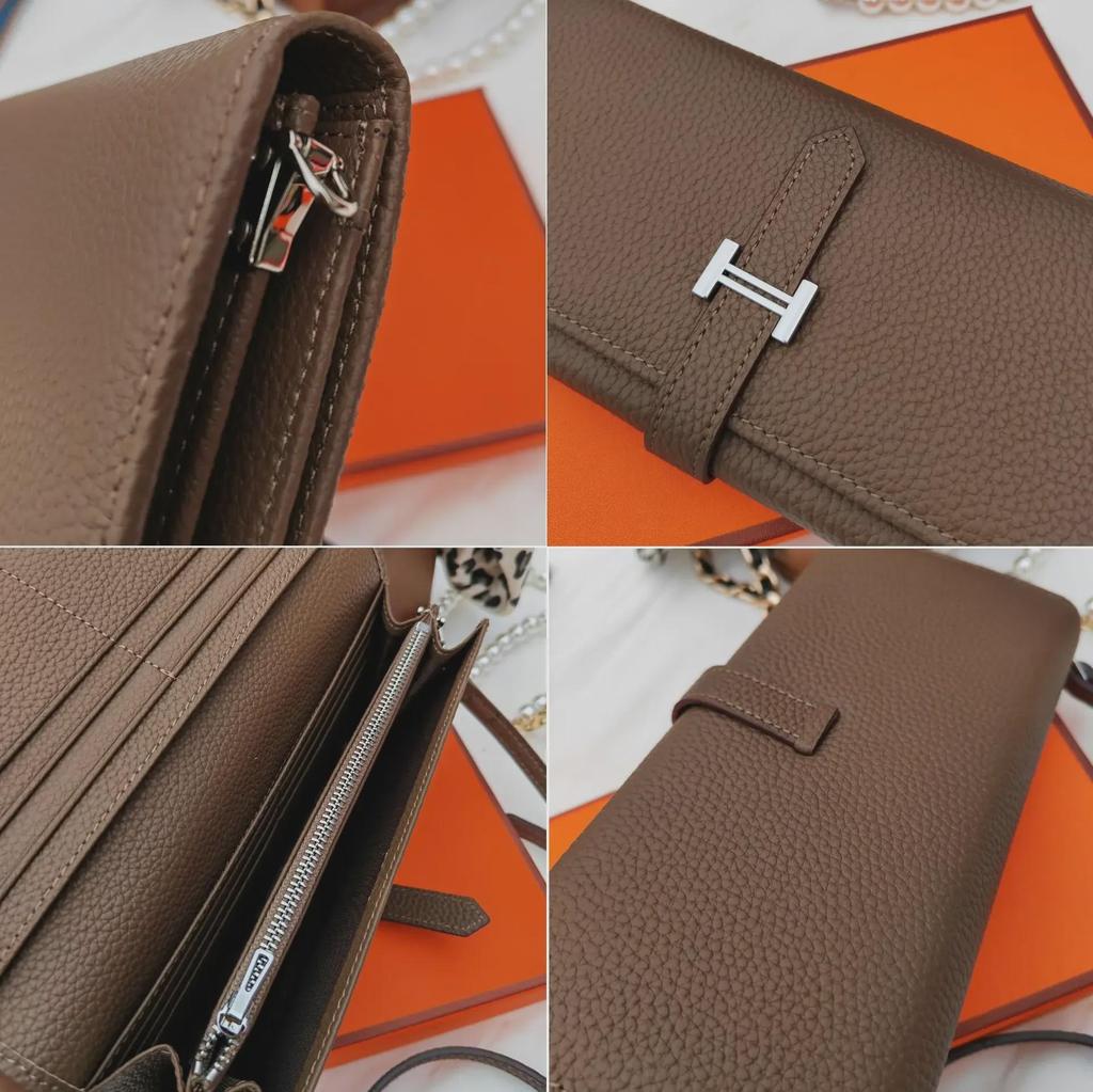 Litchi Grain Cowhide Women's Long Wallet: Large Capacity, Fashionable, Versatile Two-Fold Handbag