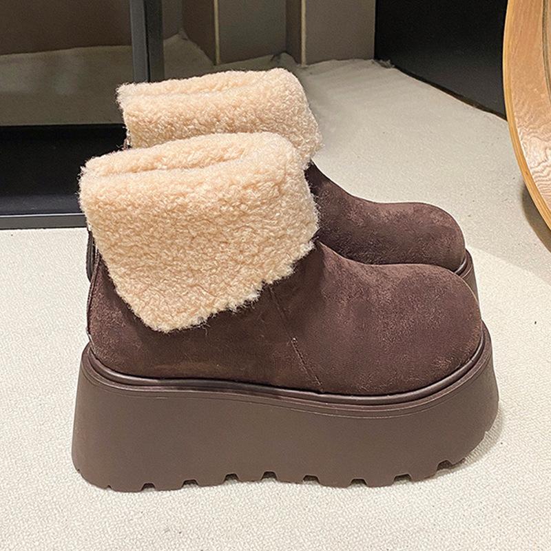 

Ретро платформа зимние женские ботинки 2025 новые универсальные увеличивающие рост с напуском утолщенные с большой головой хлебные хлопковые туфли 40