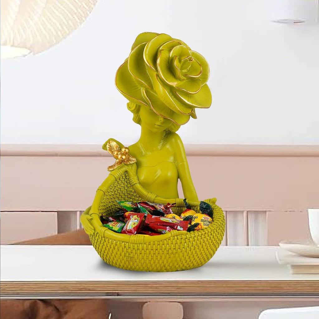 Lady with Basket Showpiece for Home Decor Showpiece & Office Decor Showpiece (11.5" inch Size)