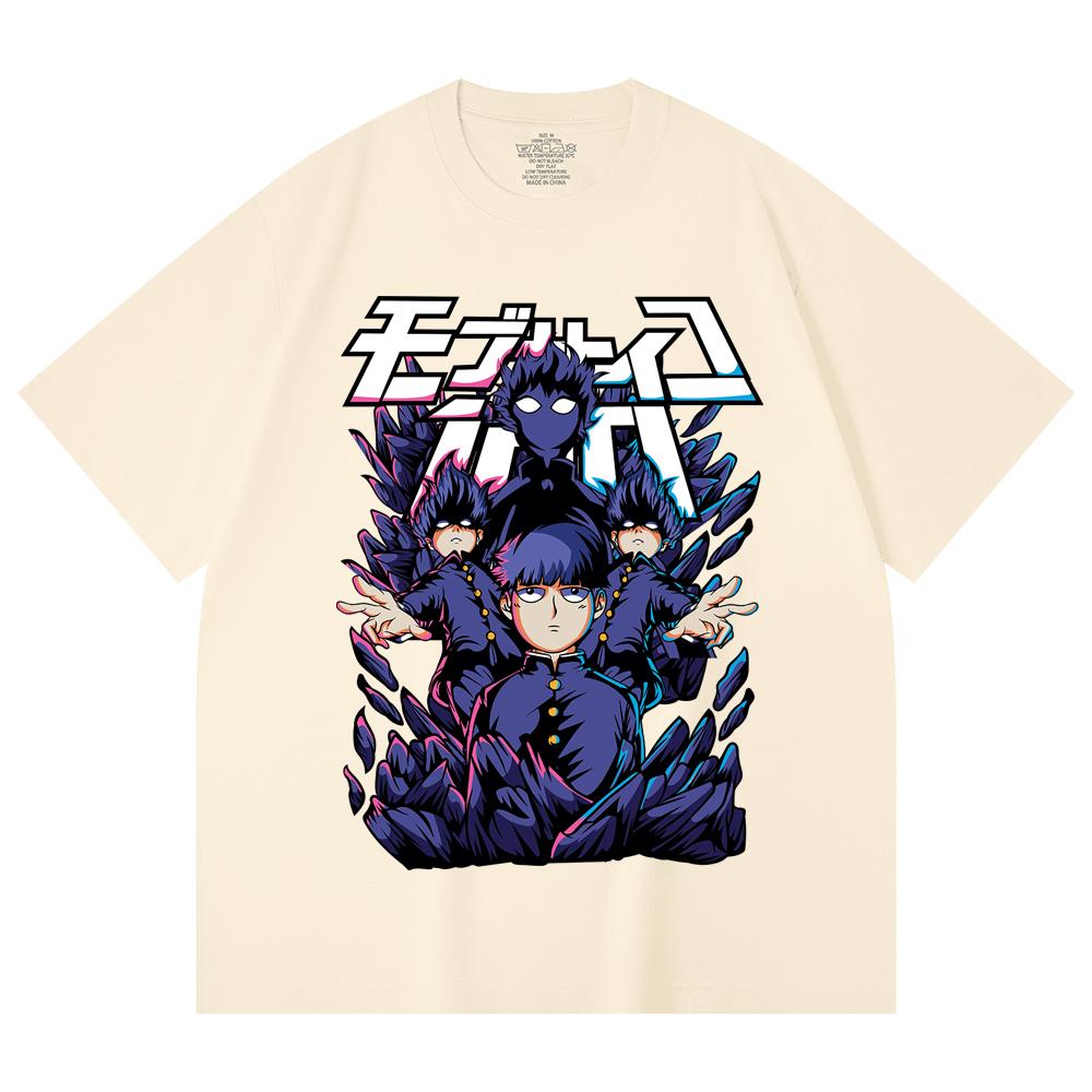 230 Gsm 100% Cotton Mob Psycho 100 V1 Shiego Print Unisex Heavy Cotton T Shirt XS абрикосовый