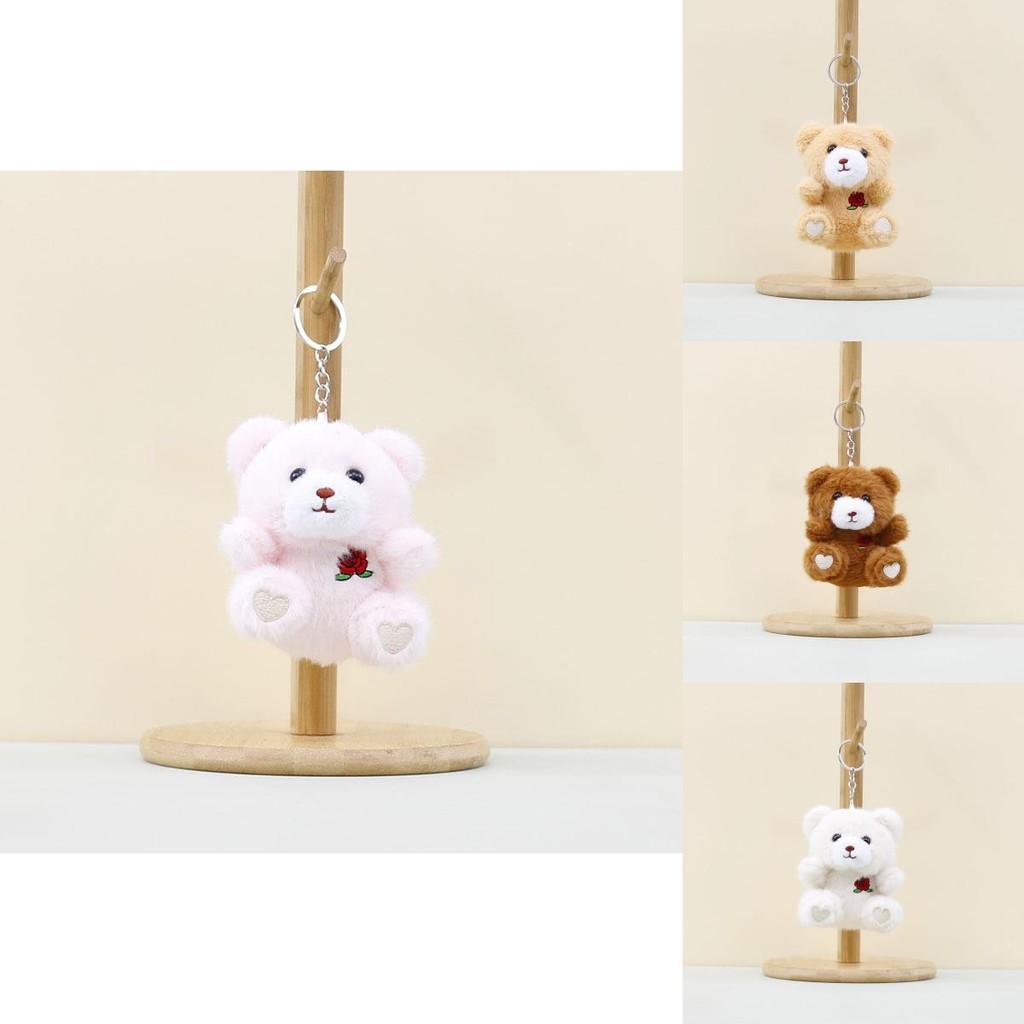 Delightful Miniature Rose Bear Keychain Fluffy Stuffed Animal For Lovers Gift