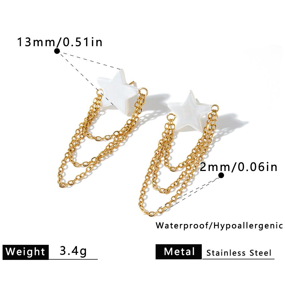 Fashion White Star Stainless Steel Tassel Chain Drop Earrings for Women 18K Gold Color Waterproof Dangle Jewelry Party Gifts