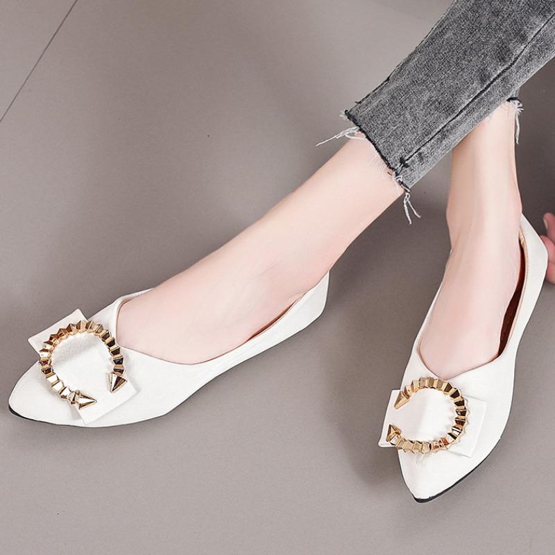 Women's Flat Single Shoes 2024 Spring Metal Button Pointed Toe Casual Shoes for Women Shallow Slip On Office Ladies Flat Shoes