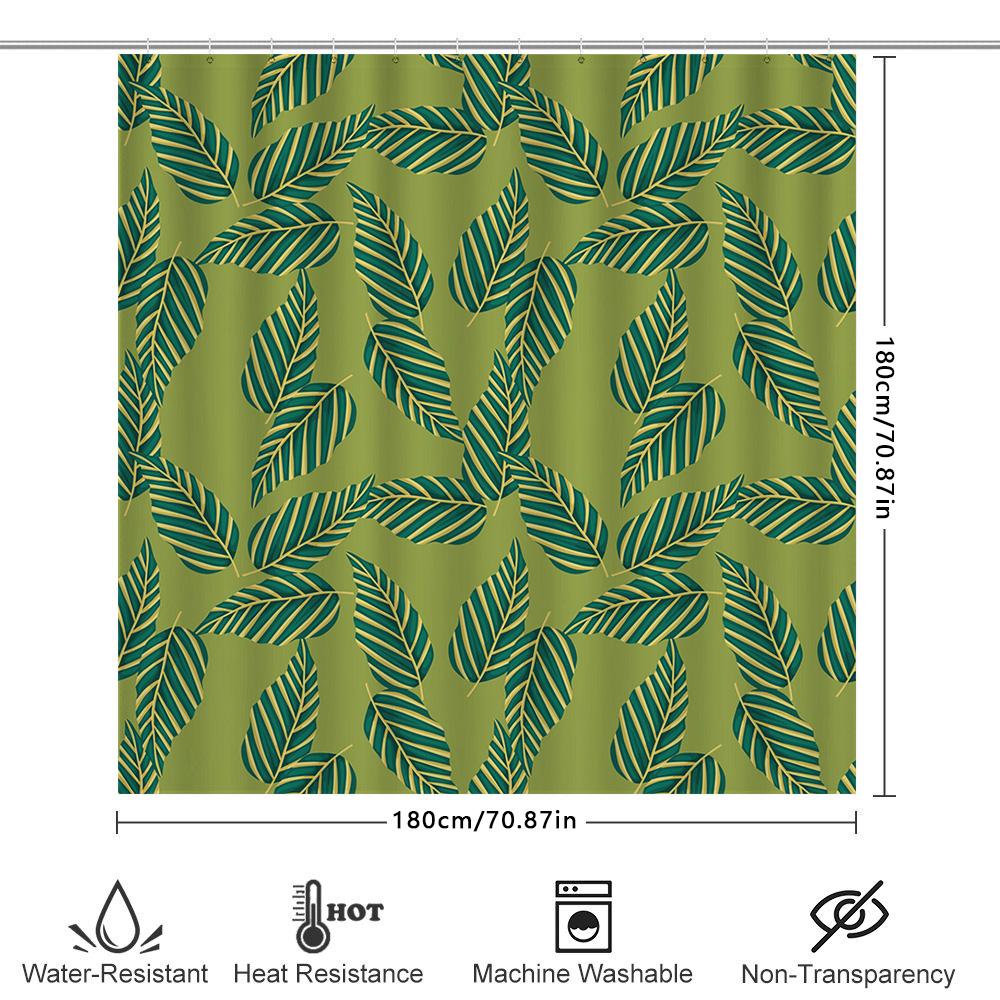 Leaf Pattern Shower Curtain Green Background Bathroom Decor Waterproof Print Shower Curtains For Kids Room Home Decoration 180X2