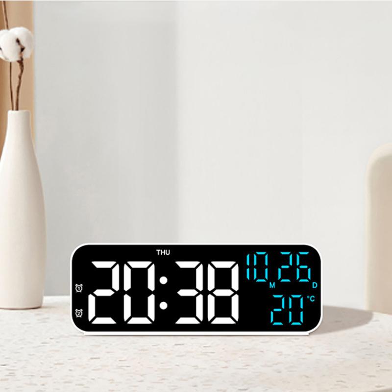 Multi-function Led Alarm Clock 24 Hour Display Temperature Date Adjustable Brightness Desktop Alarm Clock Voice Control Function