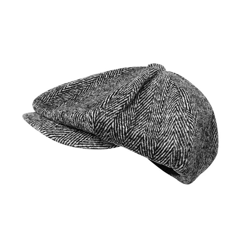 Wool Newsboy Cap Men Grey Herringbone Flat Caps Women Men British Painters Hat Soft Autumn Winter Hats Octagonal Cap BLM09
