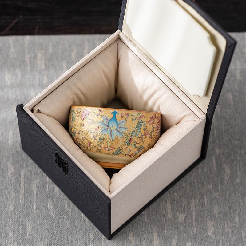 Enamel full color Ru kiln master teacup light luxury retro tea set cup gift box hardcover high-end father teacher gift