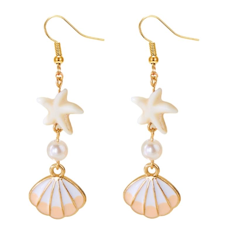 Trendy Oceanics Inspire Earrings Seashells Designs Drop Ear Hook Accessory for Sensitive Skin Casual To Party Wear