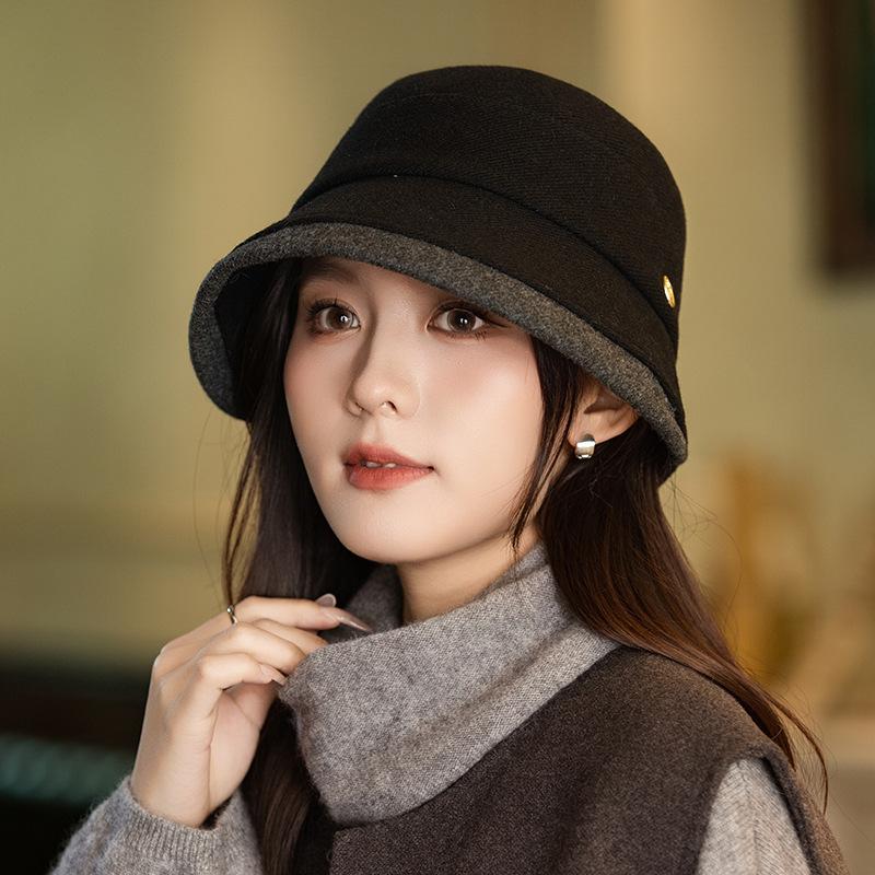 Autumn and Winter Hat Women's Versatile Face Small Bucket Hat Large Brim Basin Hat Warm Bucket Hat