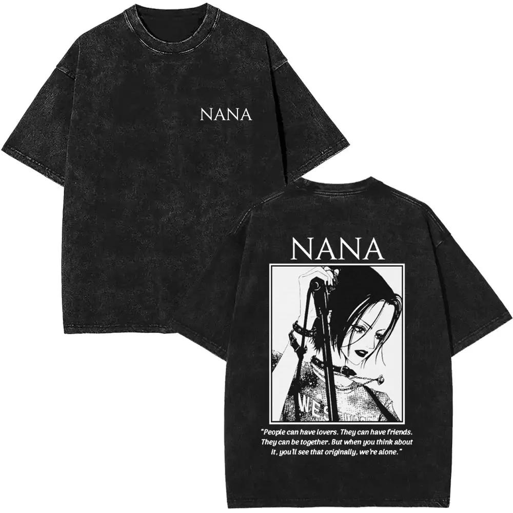 Anime Nana Osaki Vintage Washed T-shirts Grunge Black Stones Y2k Streetwear 90s Cartoon Oversized Short Sleeve T Shirt Unisex