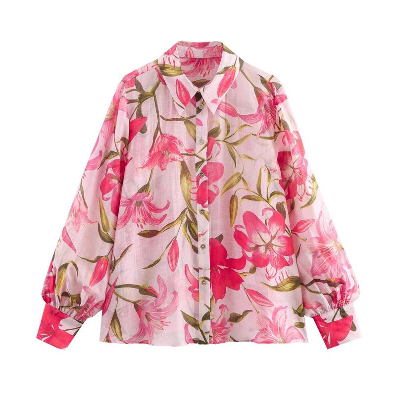 Autumn/Winter 2025 Women s Loose Floral Lapel Shirt XS розовый/цветочный